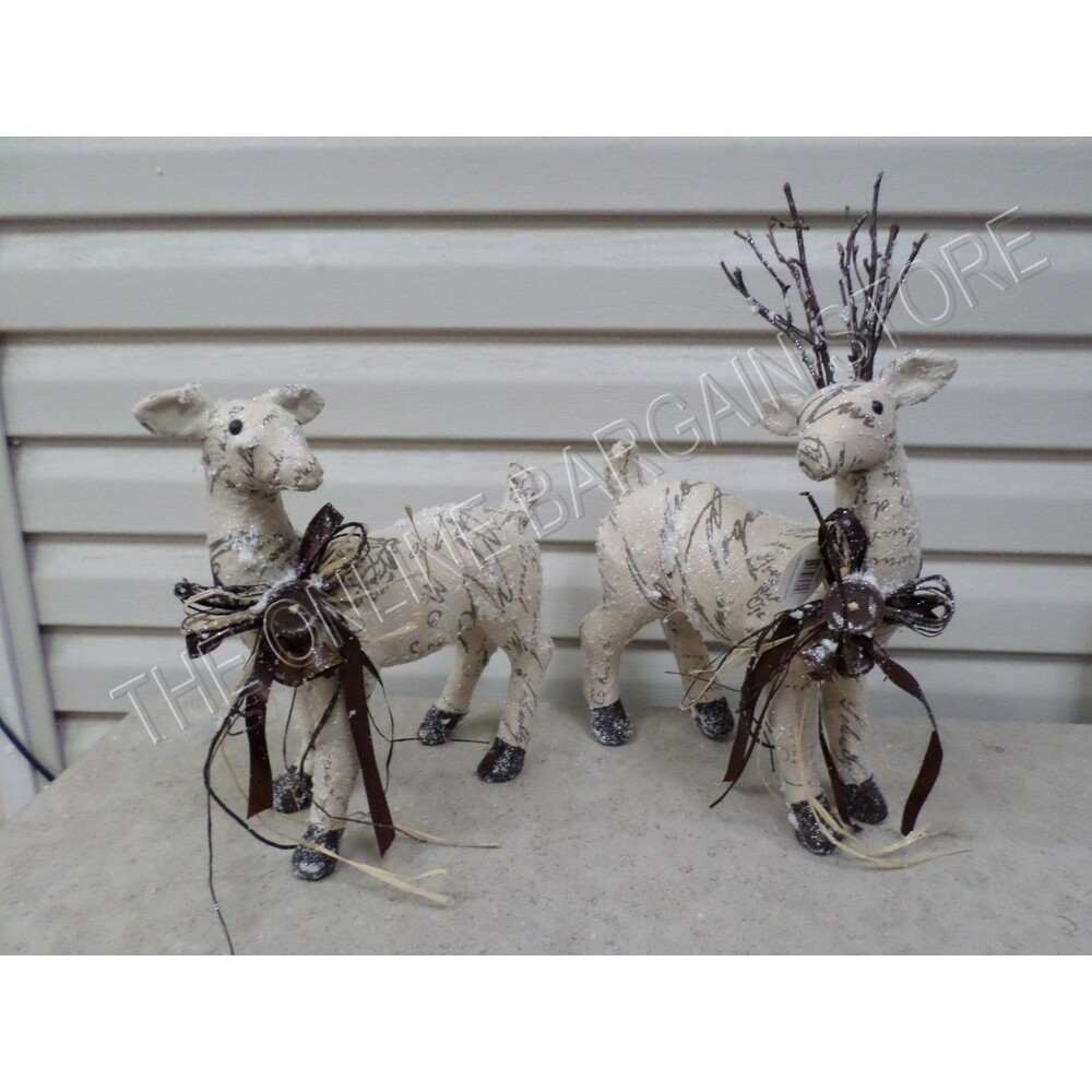 Frontgate Grandinroad Christmas Snow Frosted Reindeer Figures Decor Set 2 Small